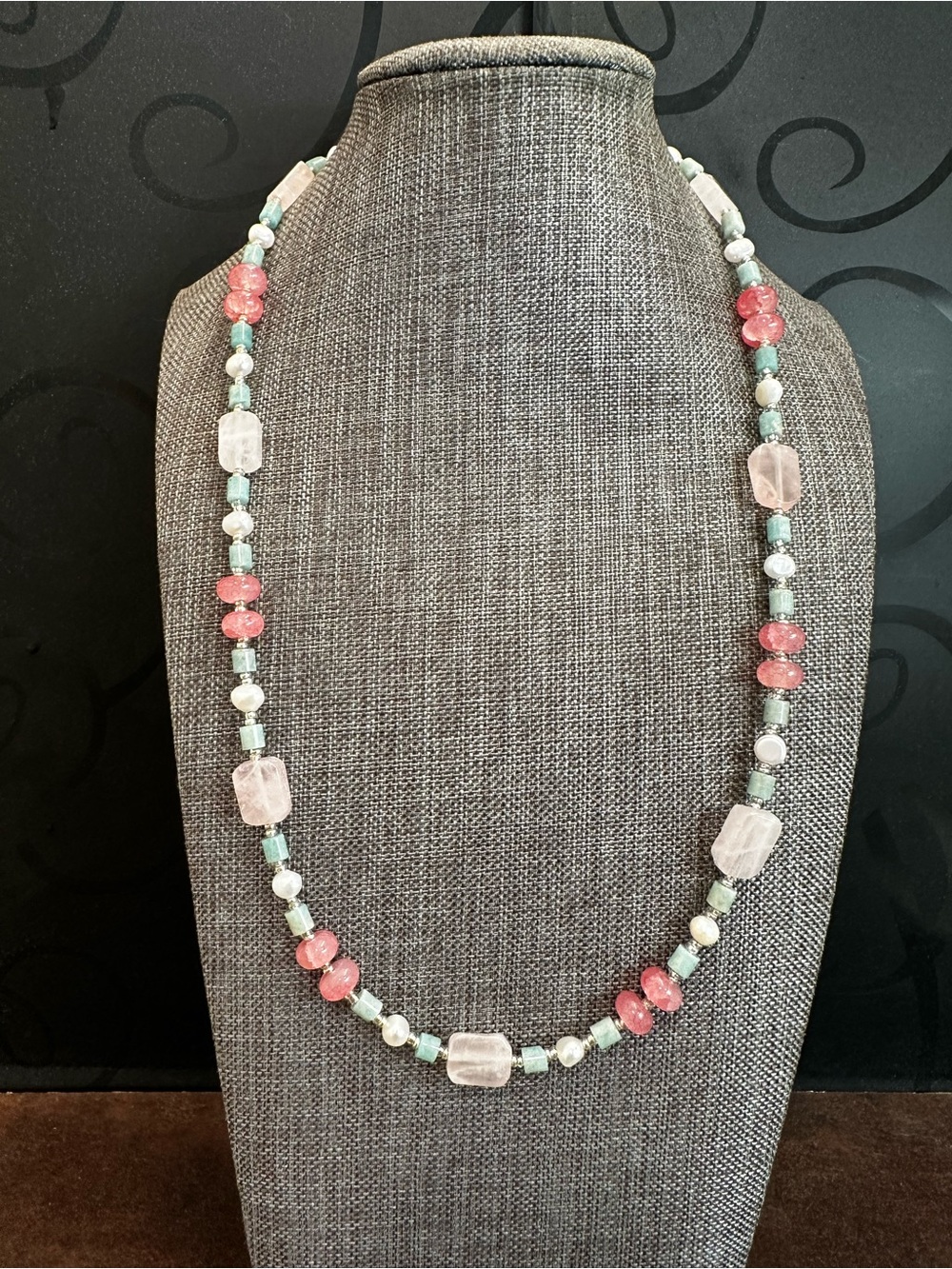 Handcrafted Pink and Aqua Beaded Necklace